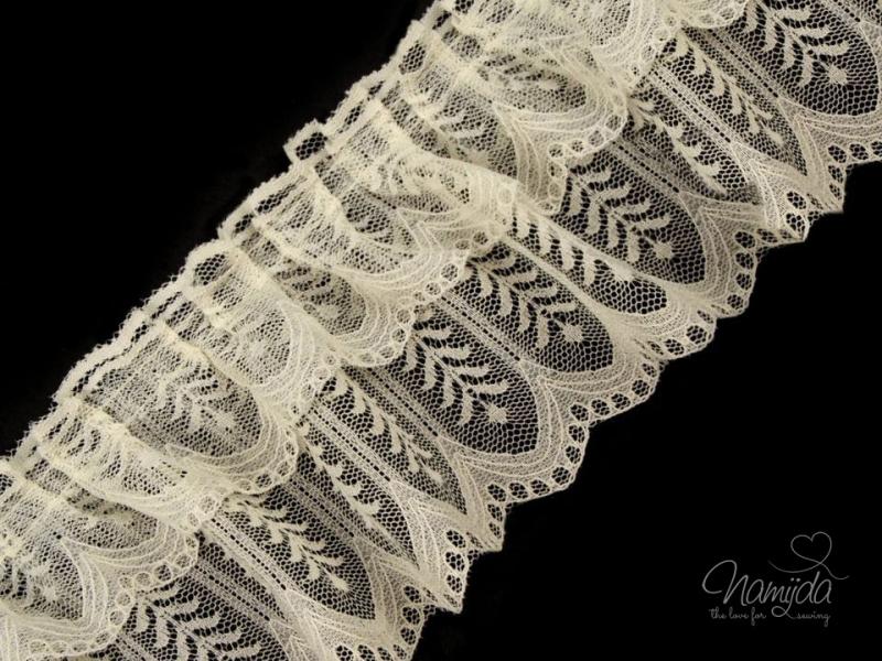 ♥1 Mtr. Spitze gerüscht - CREME - 8cm - doppelte Falten ♥