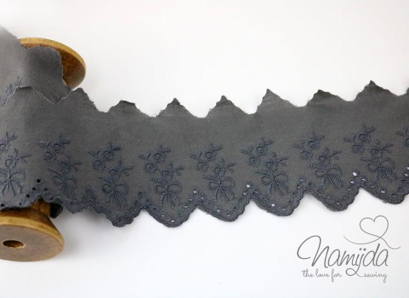 ♥1 Mtr. Wäschespitze - SCHLEIFCHEN BOGENKANTE  5,5cm -  DuNKELGRau ♥