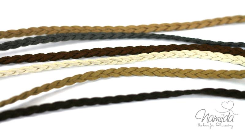 1Mtr. ♥ Geflochtenes Kunstlederband Natur Weiss ♥