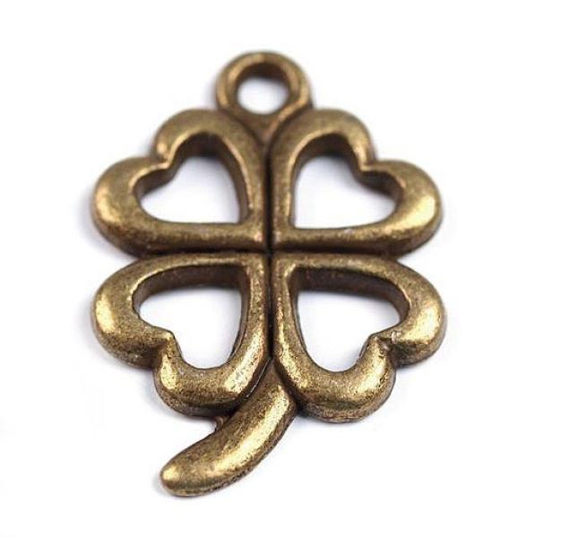 1 Stück - KLEEBLATT ANHÄNGER - BRONZE - 15x21mm