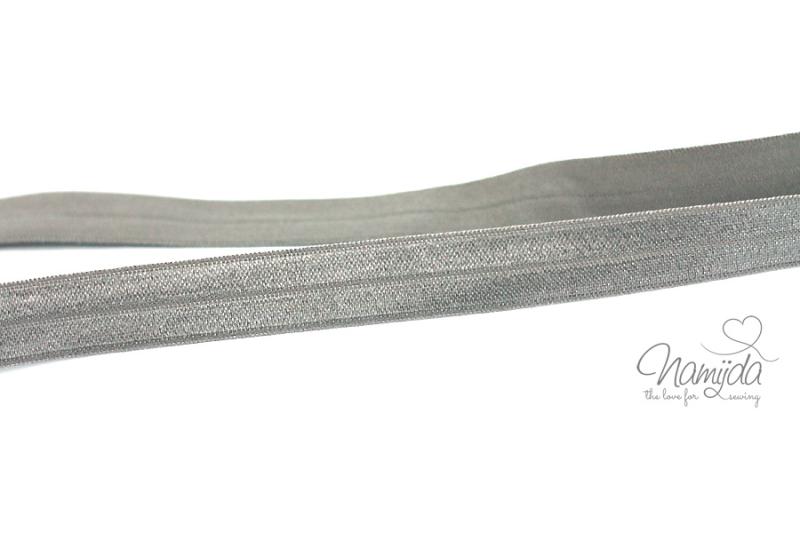 1 MTR. ♥ Elastisches Einfassband - Silber - Falzgummi - Glänzend ♥
