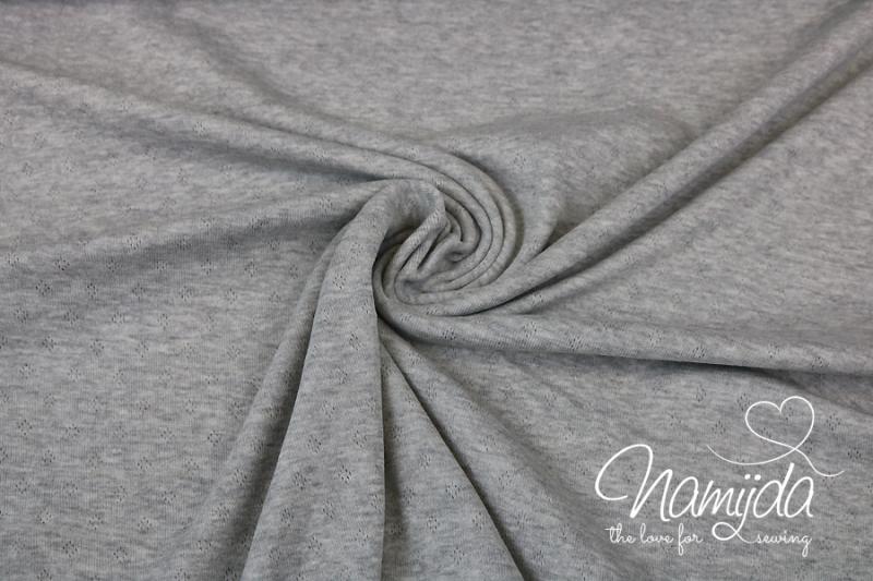 0,5 MTR. ♥ BAUMWOLLJERSEY POINTOILLE Lochstickerrei HELLGRau MeLIERT ♥