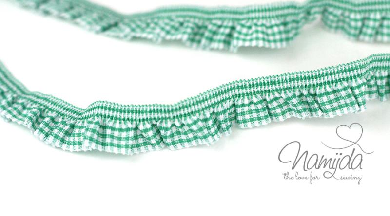 1 MTR. ♥ Elastisches ViCHY KARO Rüschenband GrÜN - 19mm - Rüschengummi  ♥
