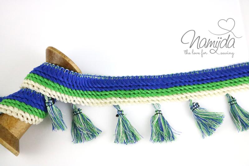 1 MTR. ♥ BOHO QUASTEN LoVE - GRüN/CREME - 7cm ♥