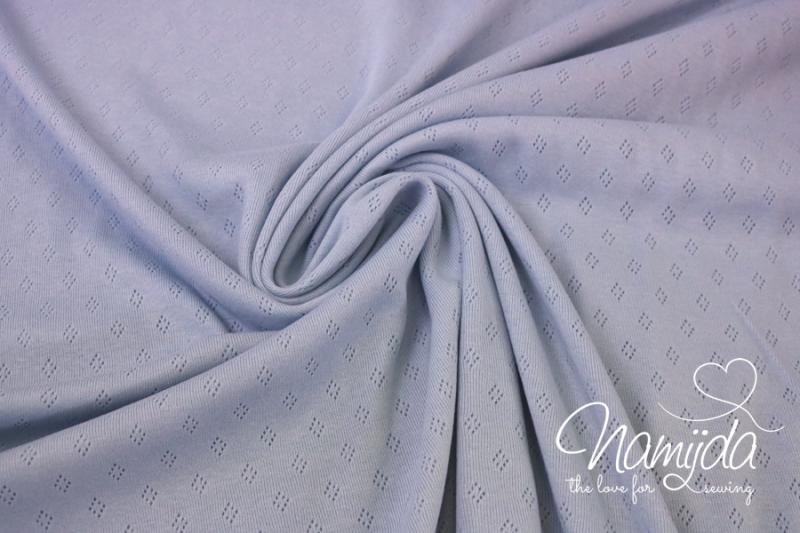 0,5 MTR. ♥ BAUMWOLLJERSEY POINTOILLE Lochstickerrei HeLLBLau ♥