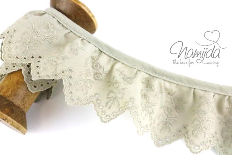 ♥1 Mtr. SCHleiFCHen Wäschespitze gerüscht - Kakhi light - 5,5cm ♥