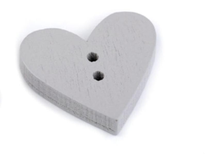 1 Stück - HoLZKNOPF HERZ - GRau - 18x19mm