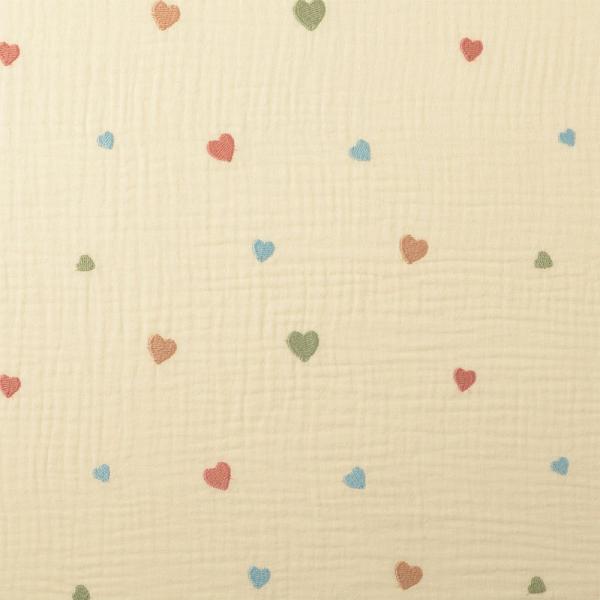 0,5 MTR. ♥ MuSSELIN GESTICKTE PASTELL HERZEN CREME ♥
