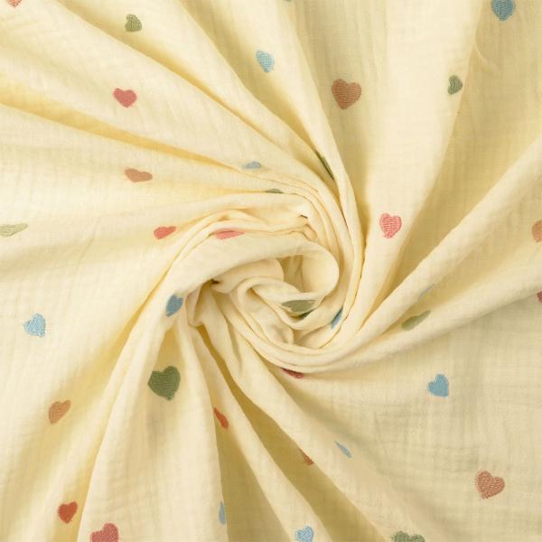 0,5 MTR. ♥ MuSSELIN GESTICKTE PASTELL HERZEN CREME ♥