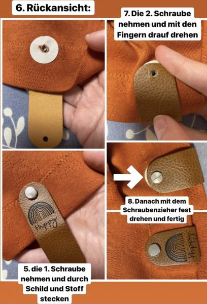 1 Stück - KNiCK MiCH KuNSTLEDER LABEL - DEER + KuPFER VERNICKELTE SCHRAUBE