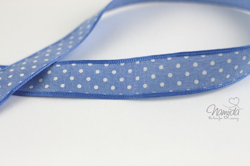 1 MTR. ♥Jeans Band mit Spitze / gepunktet / Hellblau mit heller Spitze 25mm♥