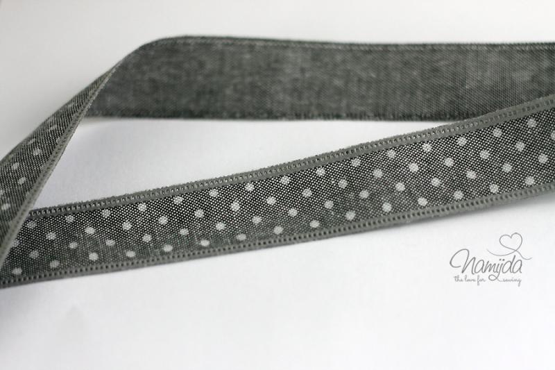 1 MTR. ♥Jeans Band mit Spitze / gepunktet / Grau 25mm♥