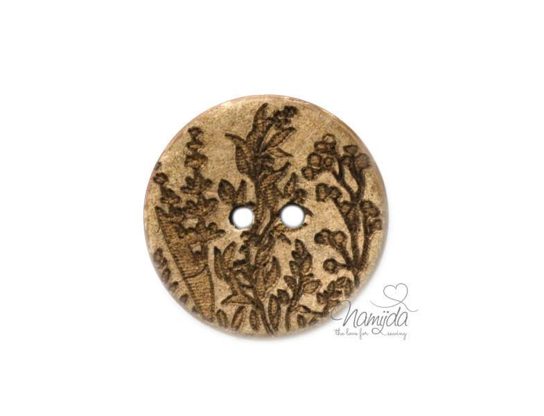 1 Stück ♥ EIGENPRODUKTION KOKOSKNOPF BLÜTENZWEIGE - HOLZKNOPF - 22 mm ♥