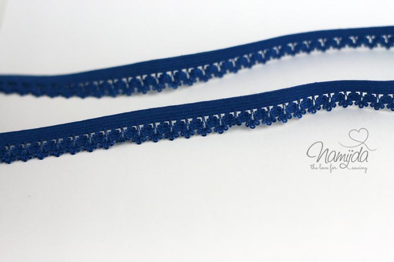 1 MTR. ♥Elastische Spitze mit  Blume - Ziergummi - Kobalt Blau ♥
