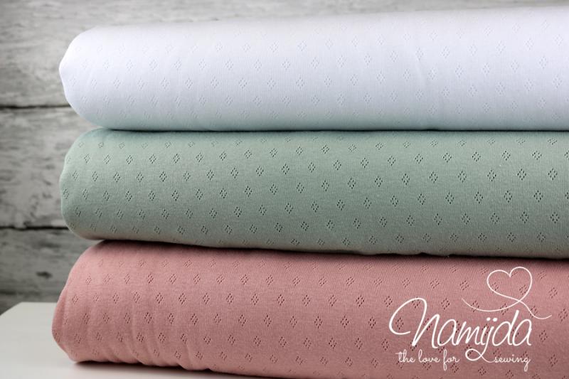 0,5 MTR. ♥ BAUMWOLLJERSEY POINTOILLE Lochstickerrei HELLGRau MeLIERT ♥