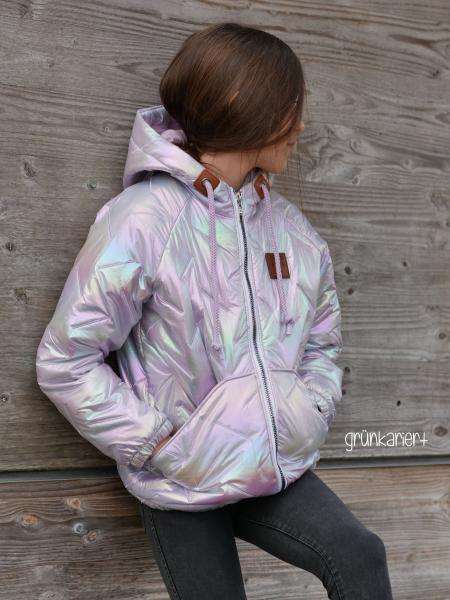 RESTSTÜCK 1,30 MTR. ♥ RAINBOW SHINY ABGESTEPPTER JACKENSTOFF - FLUOREZIEREND ♥