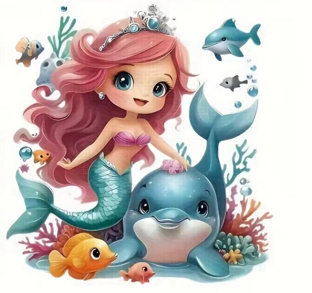 1 Stück - BÜGELBILD MERMAID FIN DELFIN 18cm