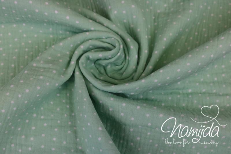0,5 MTR. ♥ PüNKTCHEN DouBLE GAUZE -MiNT/WeiSS - Baumwollstoff ♥