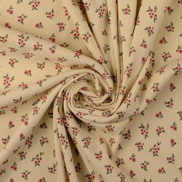 0,5 MTR. ♥ RIPPSTRICK JERSEY  BLÜTENPOESIE NATURAL  ♥