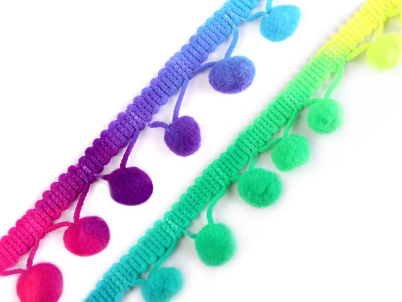 1 MTR. ♥ NEON Regenbogen Bommelborte PiNK-LiLA-GELB-GRüN ♥