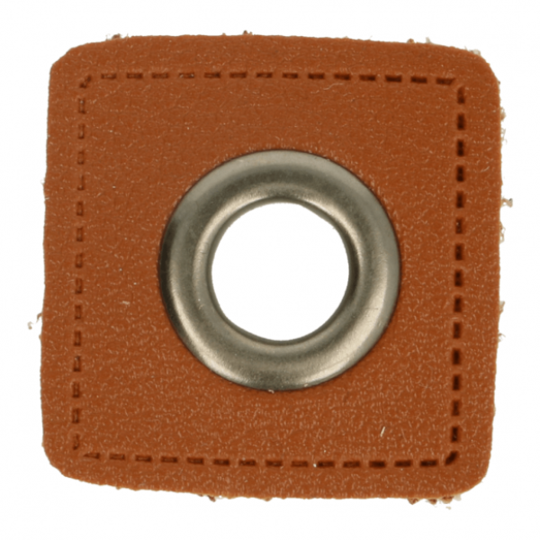 1 STÜCK KuNSTLEDER ÖSEN Patch  BRAUN - 11mm - NICKEL