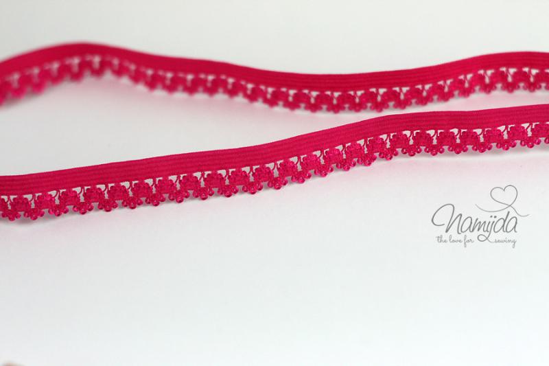 1 MTR. ♥Elastische Spitze mit  Blume - Ziergummi - Pink ♥