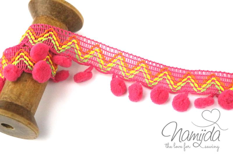 1 MTR. ♥ Bommelborte INCABAND - PINK - 35mm ♥