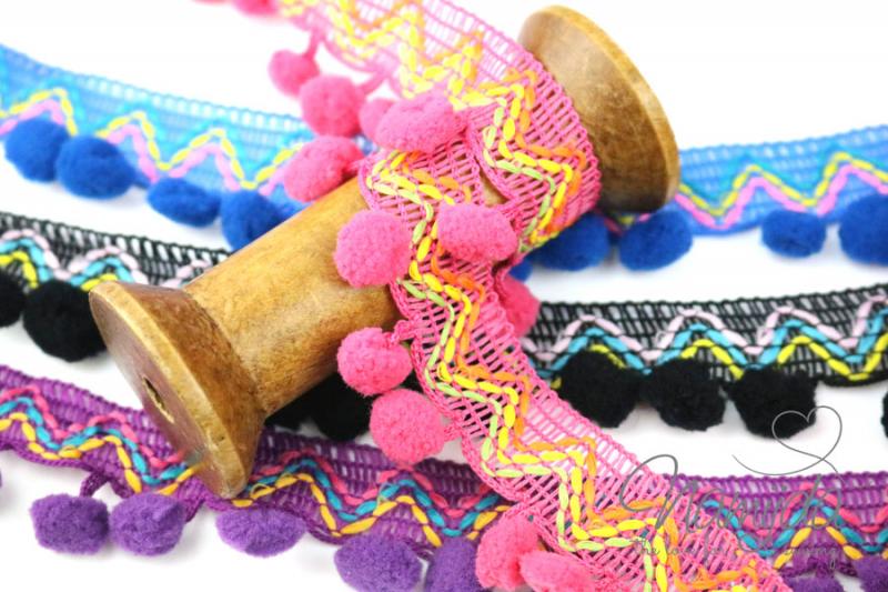 1 MTR. ♥ Bommelborte INCABAND - PINK - 35mm ♥