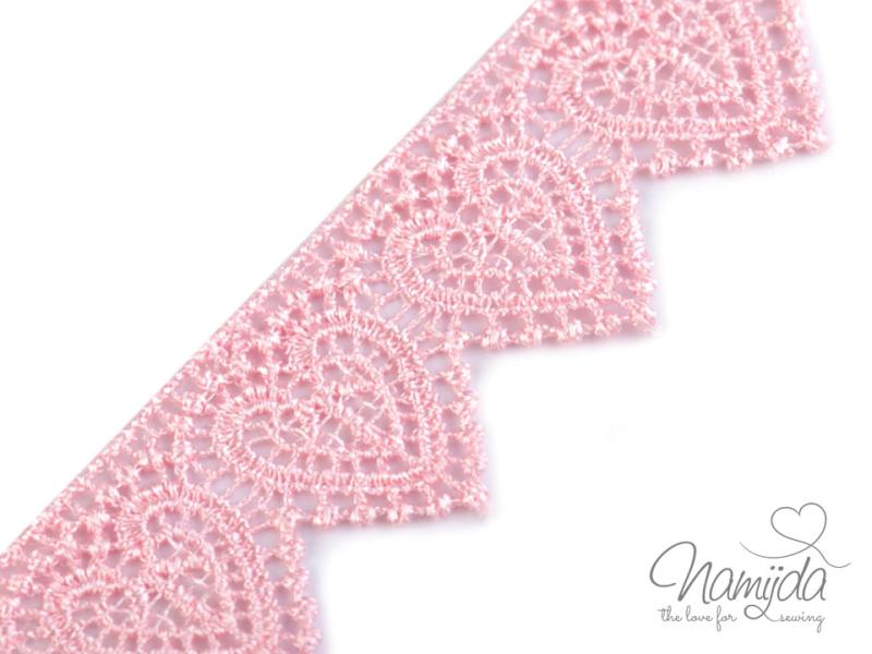 1 MTR. HERZ KLÖPPEL;- ÄTZSPITZE ROSA - 3,5cm