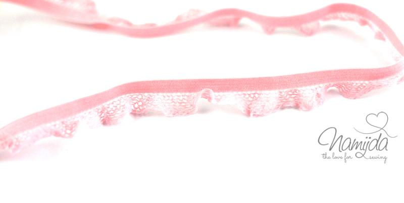 1 MTR. ♥Elastische Spitze mit Netzrüsche - Rosa ♥