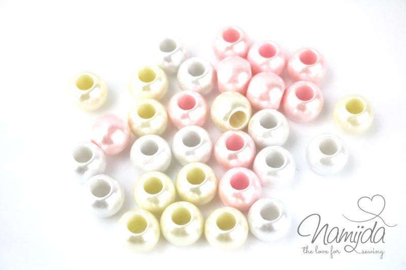 30 Stück ♥ PERLMUTT PEARLS - WeiSS/CREME/RoSA PERLENMiX - 13mm ♥