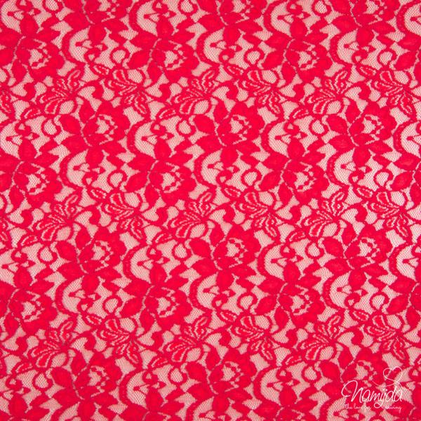 0,5 MTR. ♥ Elastische Spitze BLüTeNZAUBER - RoT - Spitzenstoff ♥