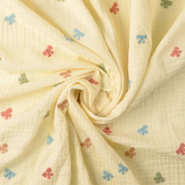 0,5 MTR. ♥ MuSSELIN GESTICKTE PASTELL SCHLEIFCHEN CREME ♥