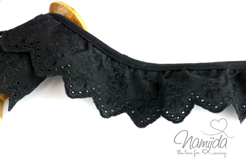 ♥1 Mtr. SCHleiFCHen Wäschespitze gerüscht - SCHWaRZ - 5,5cm ♥