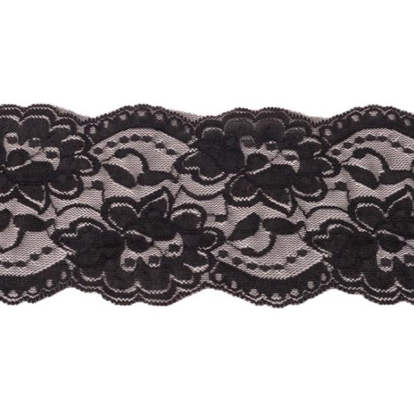 1 MTR. ♥XL Elastische Spitzeborte - SCHwARZ - 9,5cm ♥