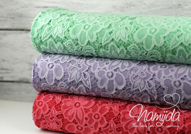 0,5 MTR. ♥ Elastische Spitze SoMMERBLUMEN - Coralle - Spitzenstoff ♥