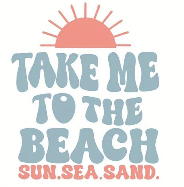 1 Stück - BÜGELBILD TAKE ME TO THE BEACH 18cm x 18cm