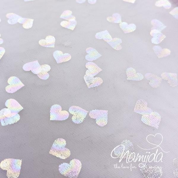 0,5 MTR. ♥ WEICHER MULTICOLOR RAINBOWHEARTS TüLL FLIEDER ♥