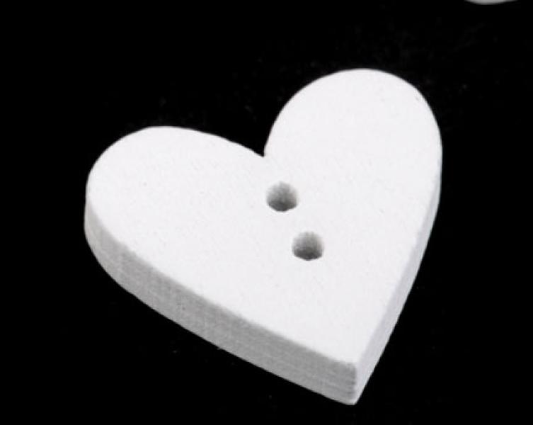 1 Stück - HoLZKNOPF HERZ - WeiSS - 18x19mm