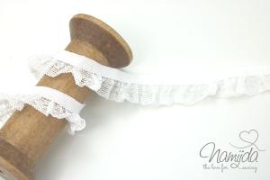 1 MTR. ♥Elastischer Rüschengummi NATUR WEISS  -Ziergummi ♥